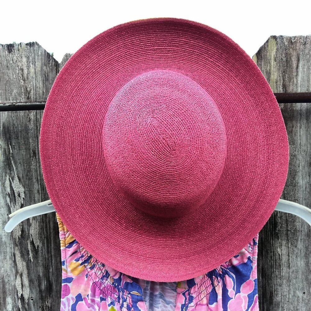 Annabel Ingall Australia Pink Straw Hat Sunhat Wide Brim Vacation OS